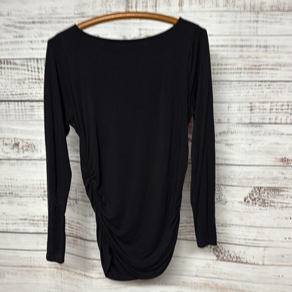Soft Surroundings Women's Long Sleeve Ruched Sides Tee Black Medium - Picture 3 of 5